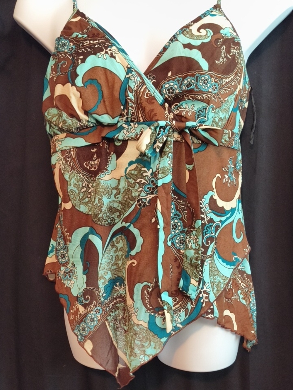 Fashion Bug Brown & Teal Paisley Tie-Front Camisole #0067